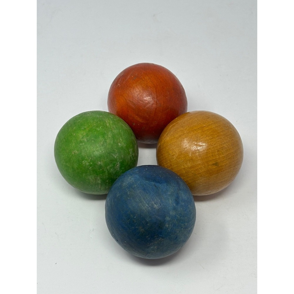 Lot of 4  - - Vintage Croquet Balls - - Wood -  Solid Color Primitive W9
